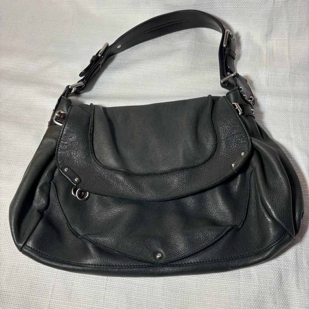 Kenneth Cole New York Black Pebbled Leather Shoulder Hobo Bag - Picture 3 of 17